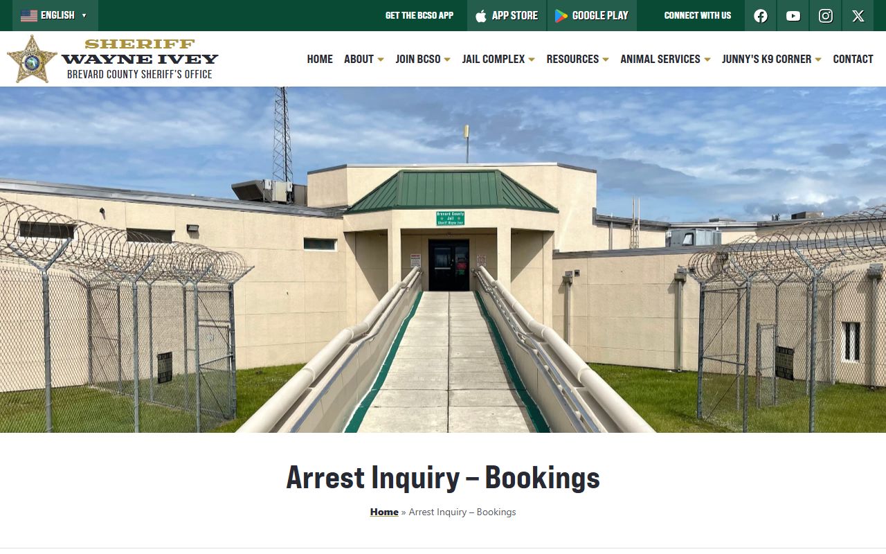 Brevard County Circuit Court arrest inquiry page on BCSO site