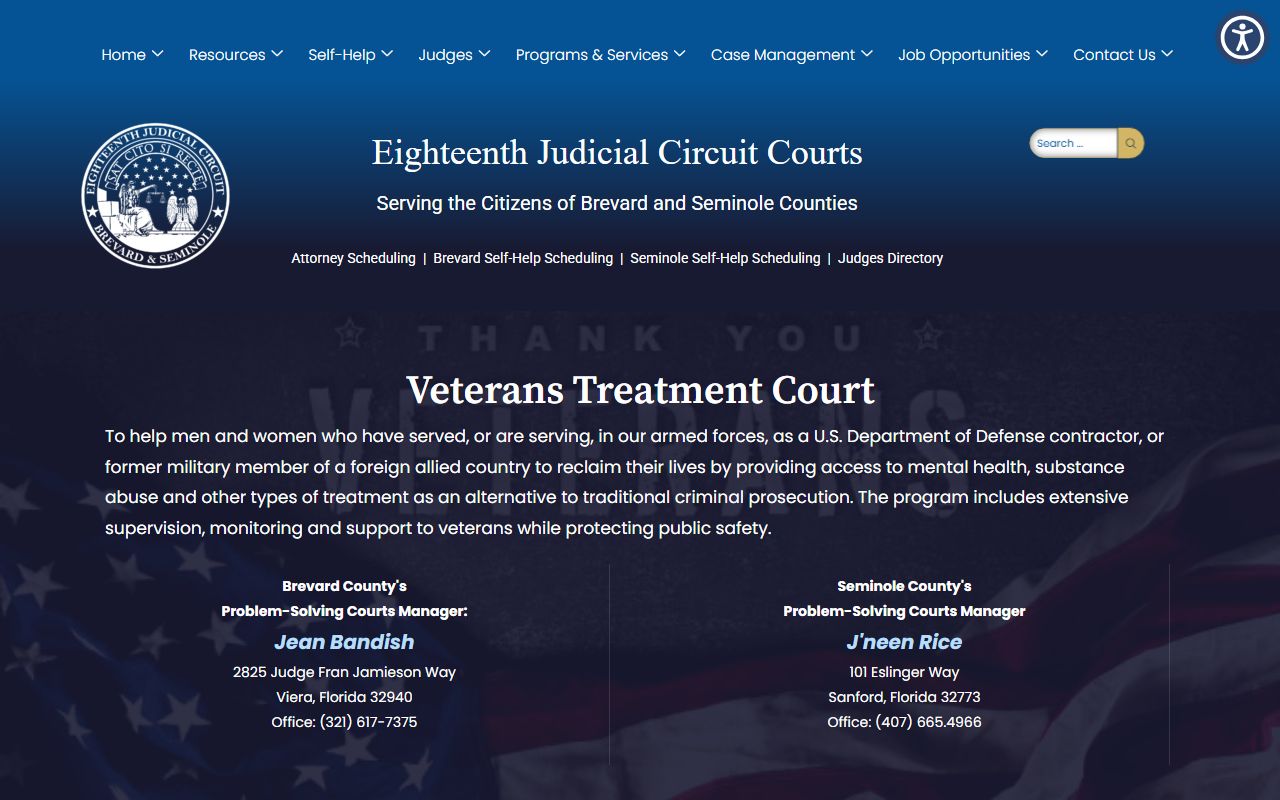 Brevard County Circuit Court Veterans Treatment Court program page