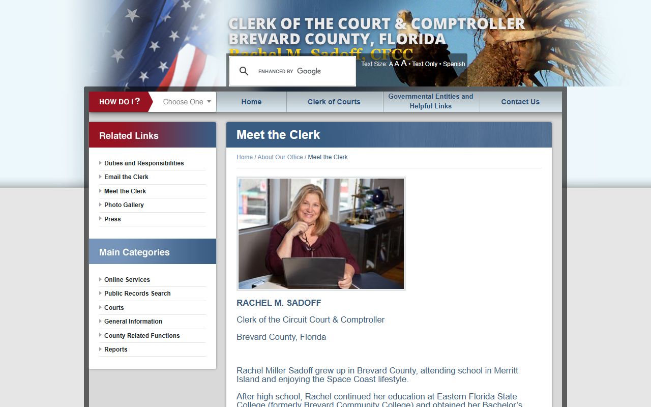 Brevard County Clerk of the Circuit Court and Comptroller Rachel Sadoff bio page