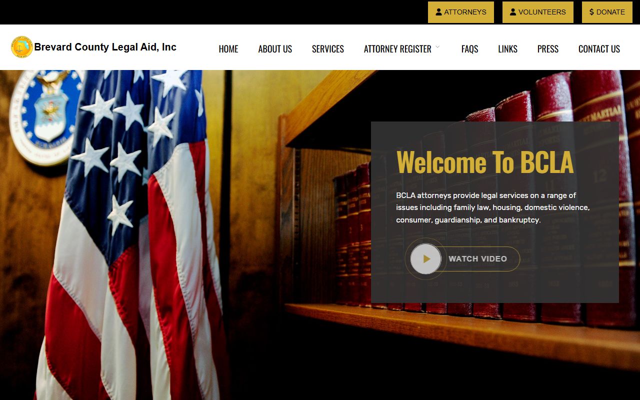 Brevard County Legal Aid official site listing practice areas and intake
