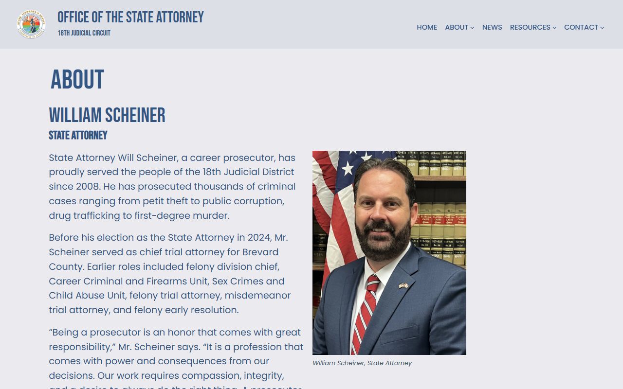 Brevard County State Attorney 18th Judicial Circuit prosecutor bio