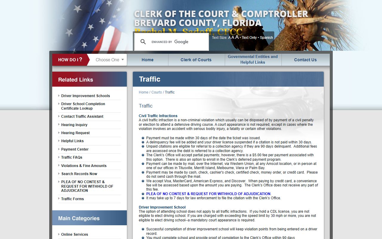 Brevard County traffic court records Clerk traffic page screenshot
