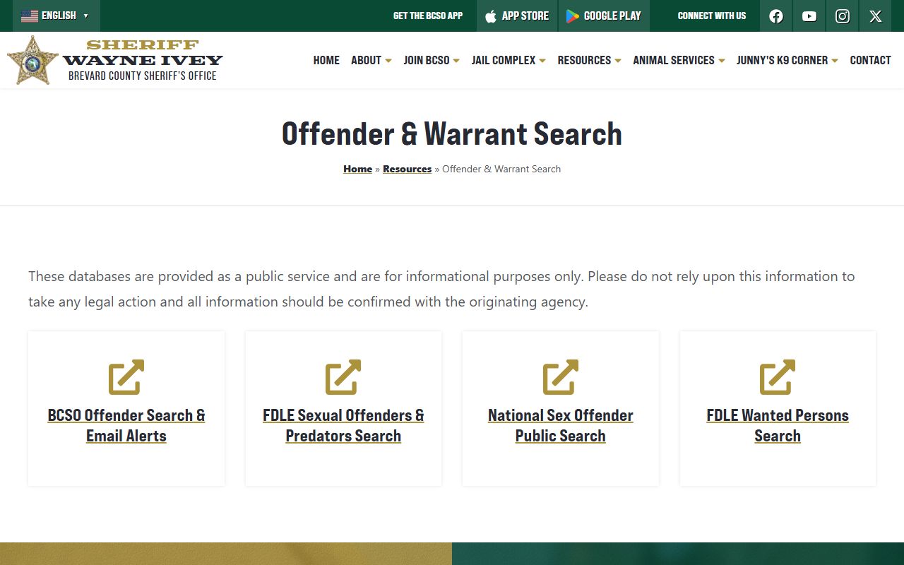Brevard County warrant search BCSO offender and warrant hub