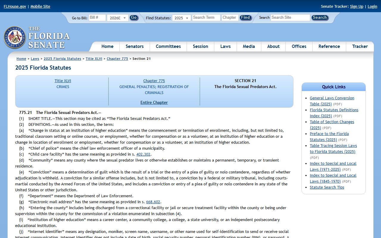 Brevard County warrant search Florida Sexual Predators Act statute