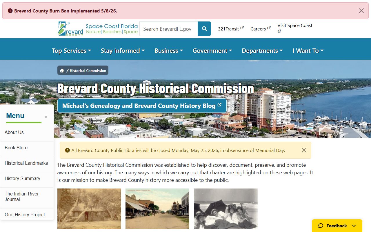 Brevard County Historical Commission homepage with archives that document the county and court records history